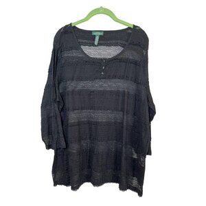 Ralph Lauren Top Women 2X Black Striped Sheer Mesh Grunge Punk Retro Western 80s
